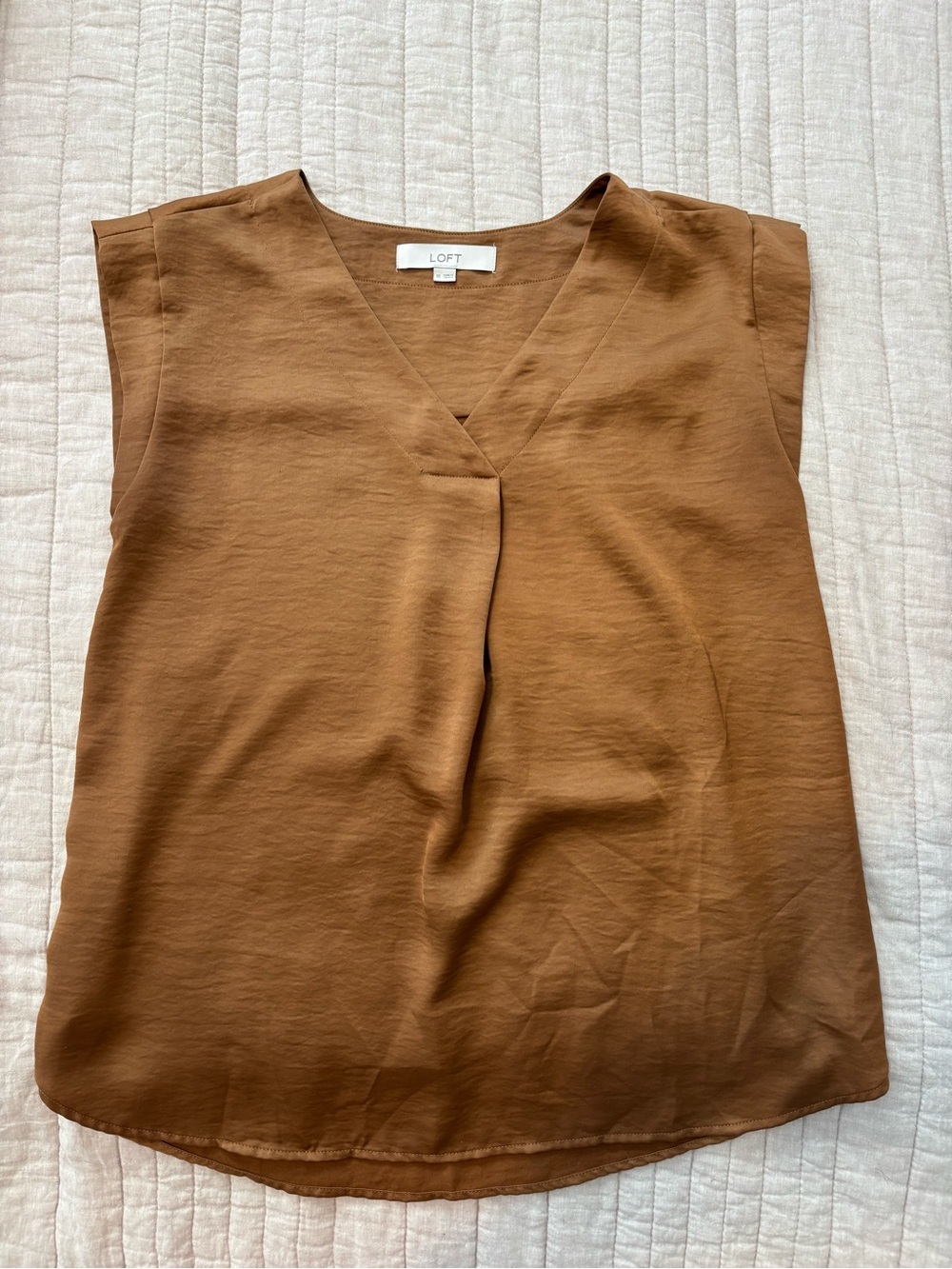 LOFT Brown V-Neck Cap Sleeve Top